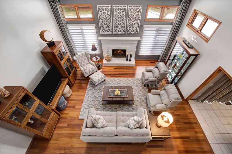 Elegant modern living room with fireplace